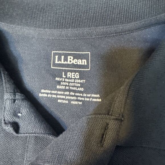 LL Bean Polo Shirt Mens L Reg Sleeve Black Traditional Fit Solid Preppy - Picture 2 of 6
